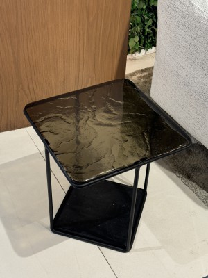 Lemante side table - Amber fused glass w/ marble